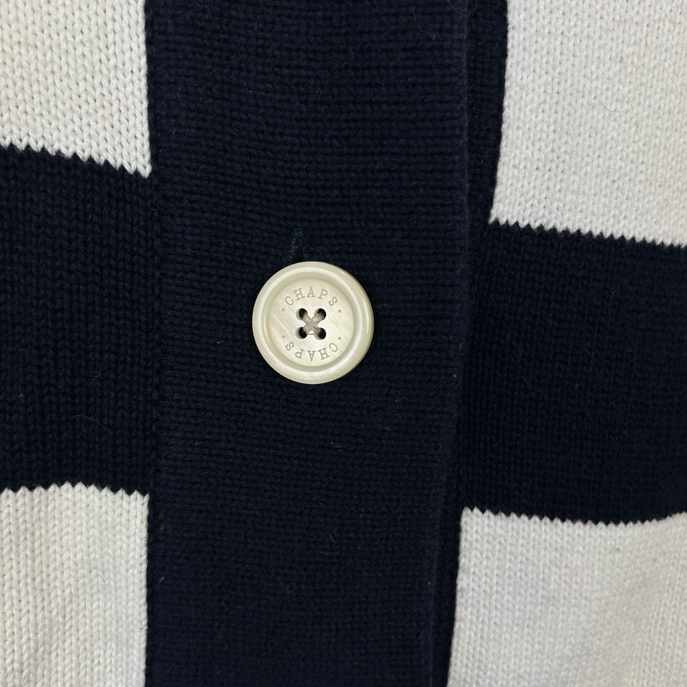 Chaps Ralph Lauren Cardigan Sweater Women L Blue White Stripe Button Nautical - Picture 5 of 7